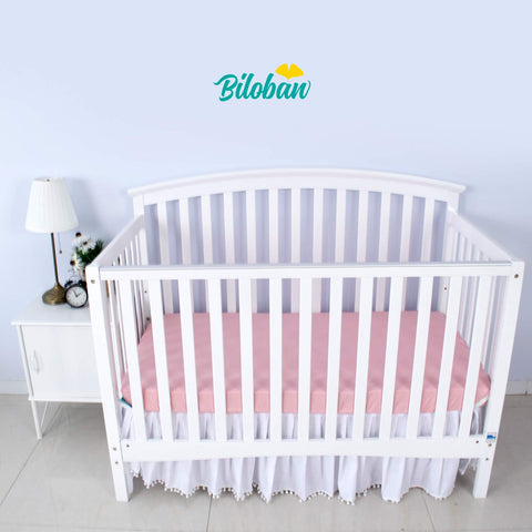 Biloban Crib Sheets Fitted, 2 Pack Crib Sheet Fits for Standard Crib Mattress, Neutral Toddler Bed Sheets Girl, White & Pink, 52”X 28”