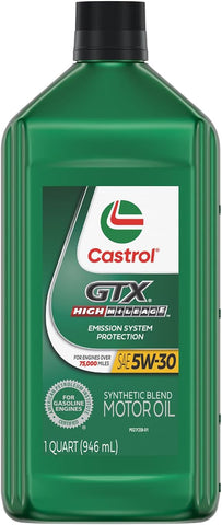 Castrol GTX High Mileage 5W-30 Synthetic Blend Motor Oil, 1 Qt, Pack of 6