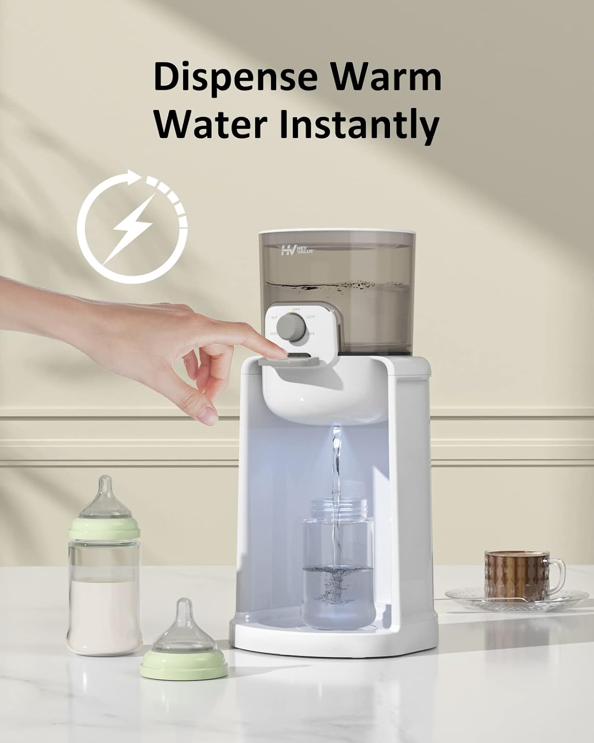 HEYVALUE Water Warmer for Baby Formula with Night Light,Bottle Warmer,White