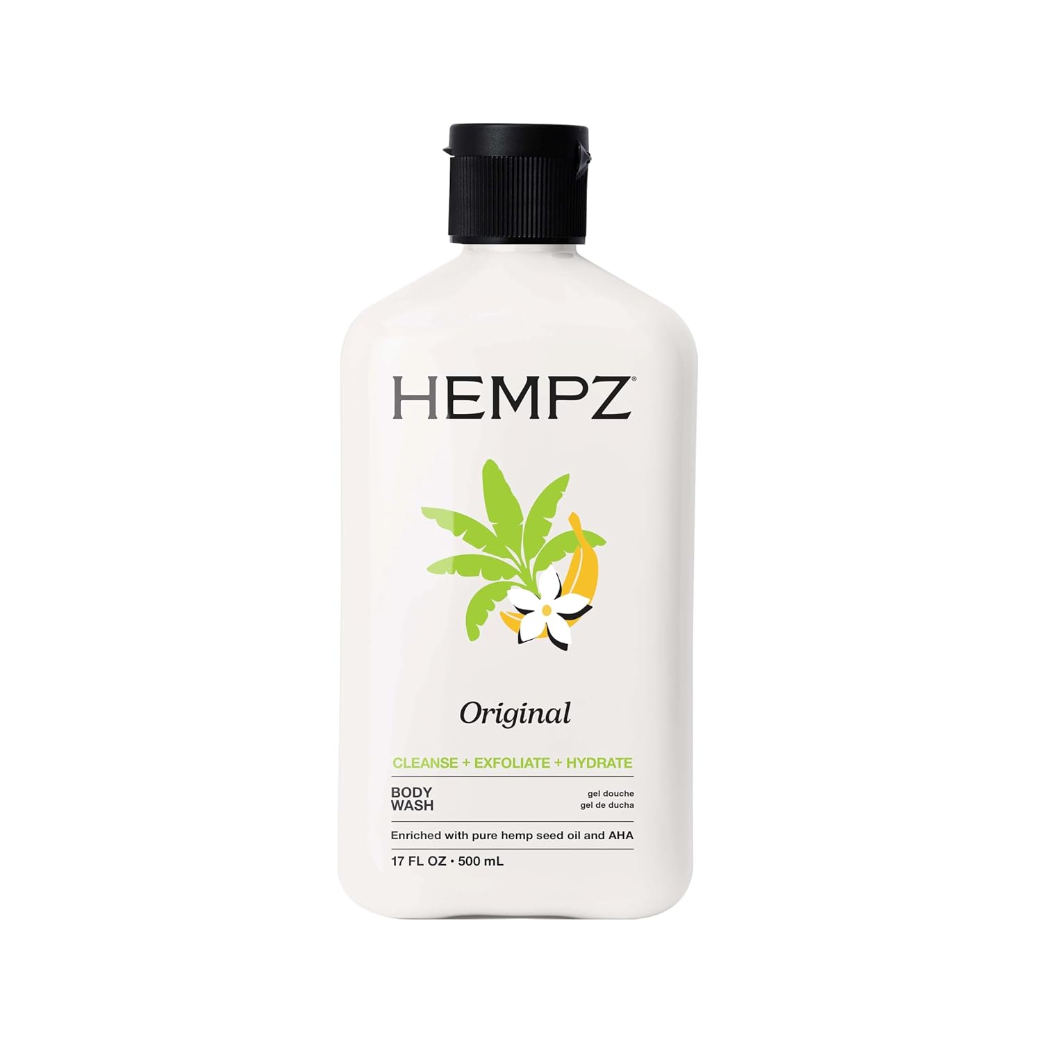 Hempz Triple Moisture Body Wash - Grapefruit & Peach - Hydrating for Sensitive Skin, Scented, Exfoliating with Shea Butter, Pure Hemp Seed Oil, and Algae for Sensitive Skin - 17 fl oz