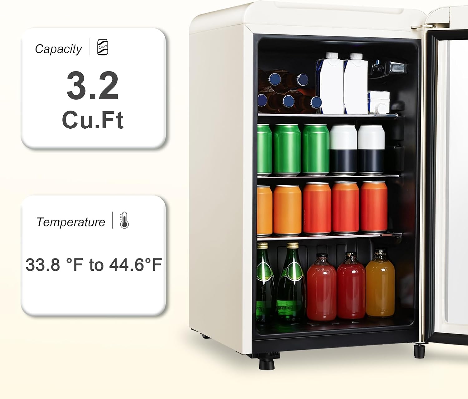 Hailang 3.2 Cu.Ft Retro Beverage Refrigerator with Glass Door, White