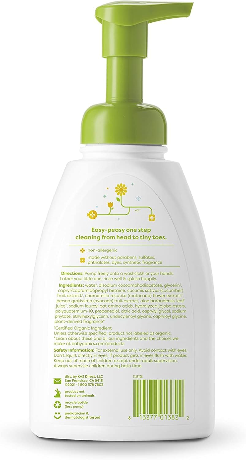 Babyganics Baby Shampoo + Body Wash Pump Bottle, Chamomile Verbena, 16oz