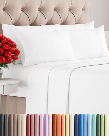 King 6 Piece Bed Sheet Set - Comfy, Breathable & Cooling Sheets - White