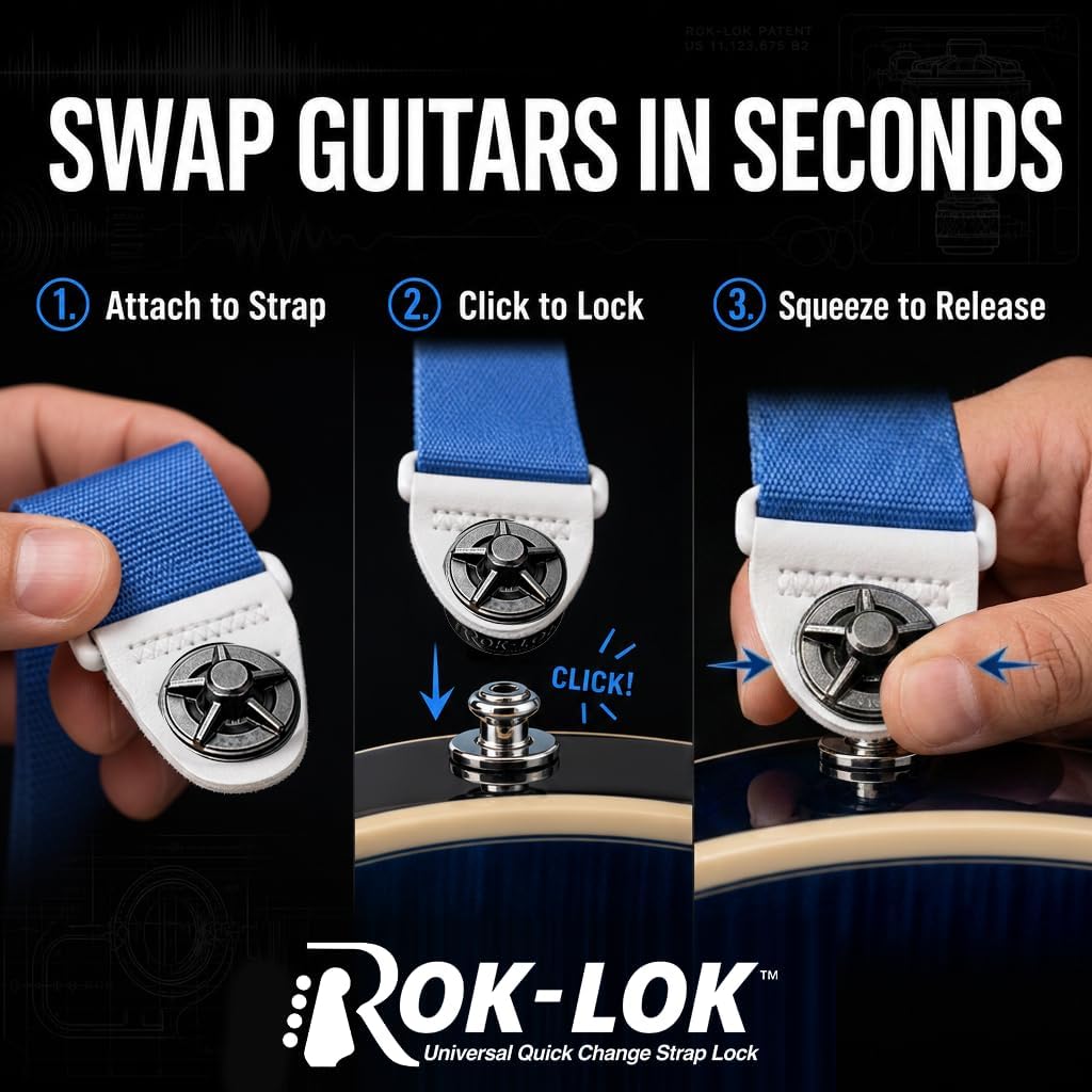 Rok Lok PRO Guitar Strap Lock - 1 Pack (Red) - No Mods Required