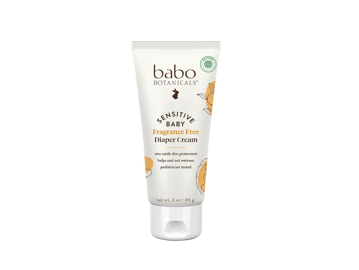 Babo Botanicals Sensitive Baby Fragrance-Free Diaper Cream - 25% Natural Zinc Oxide - Calendula, Shea & Cocoa Butter - EWG Verified - Vegan- From birth on