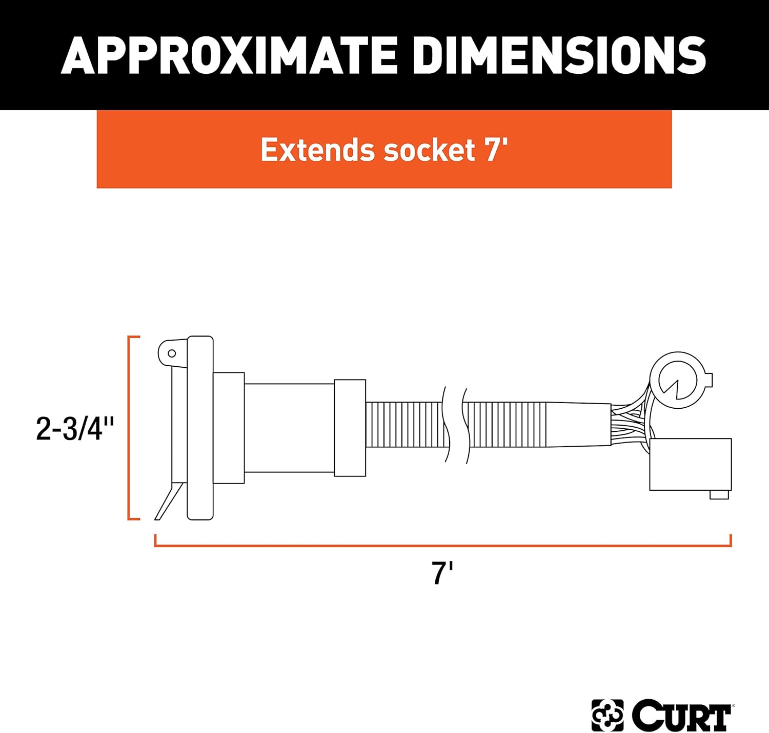 CURT 56070 7' Truck Bed 7-Way RV Wiring Extension for Select Trucks