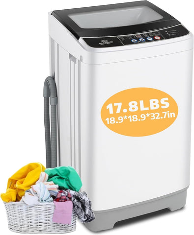 Nictemaw Portable Washing Machine, 17.8Lbs Capacity, Glass Top Lid