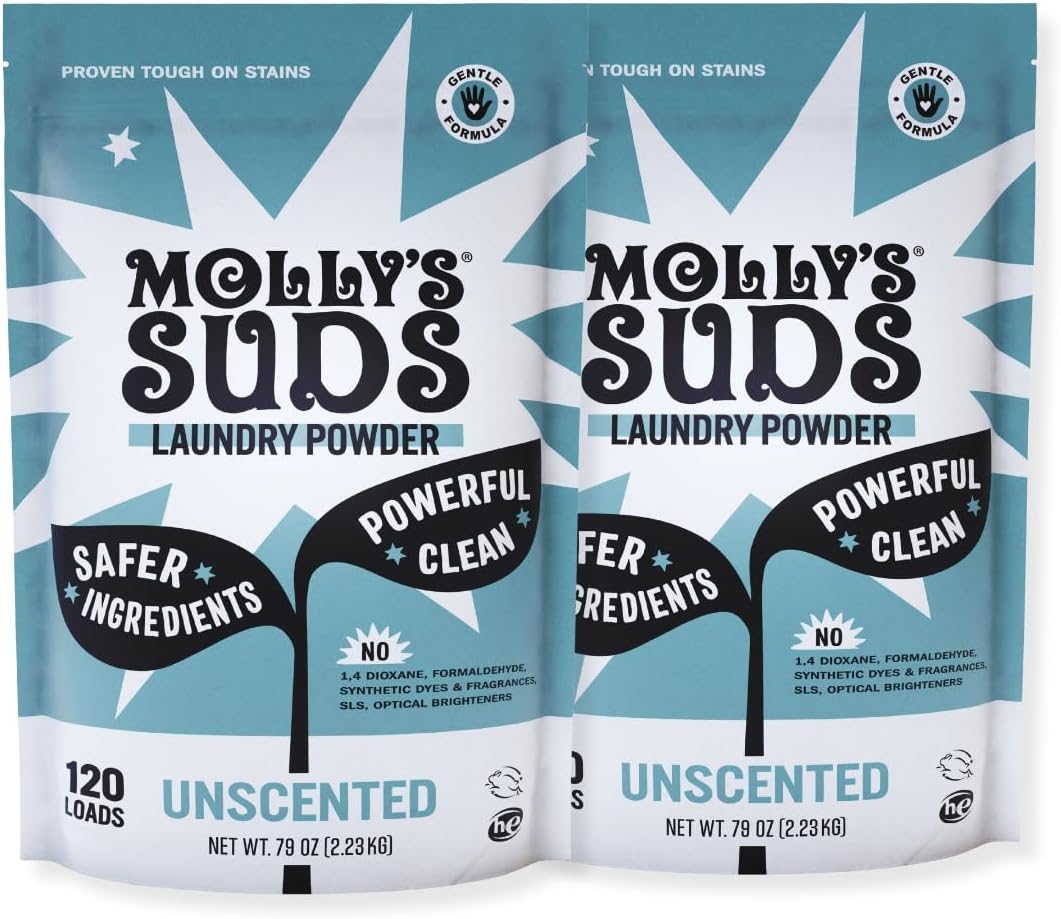 Molly's Suds Original Laundry Detergent Powder | Clean Laundry Detergent Powder for Sensitive Skin | Simple, Effective Ingredients, Stain Fighting | 240 Loads (Unscented)