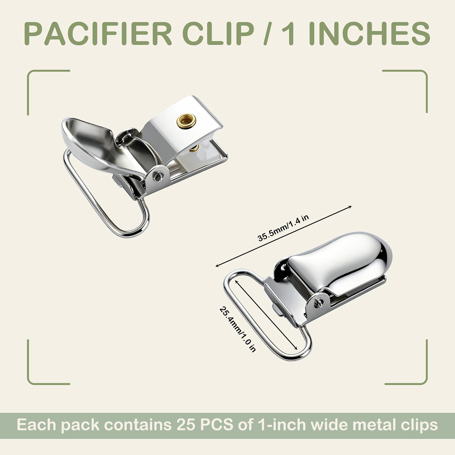 25 PCS 1" Suspender Clips Metal Pacifier Clip Holder