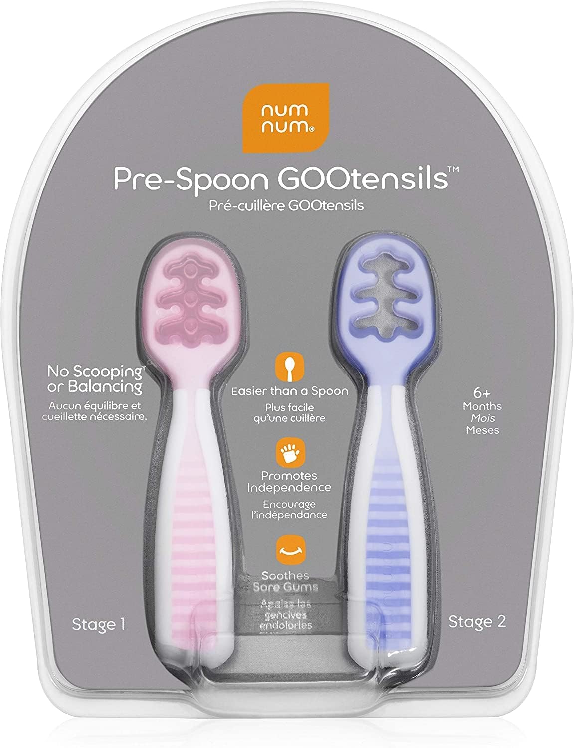 NumNum Baby Spoons Self Feeding 6 Months, 2-Pk Frosty Lilac/Rose