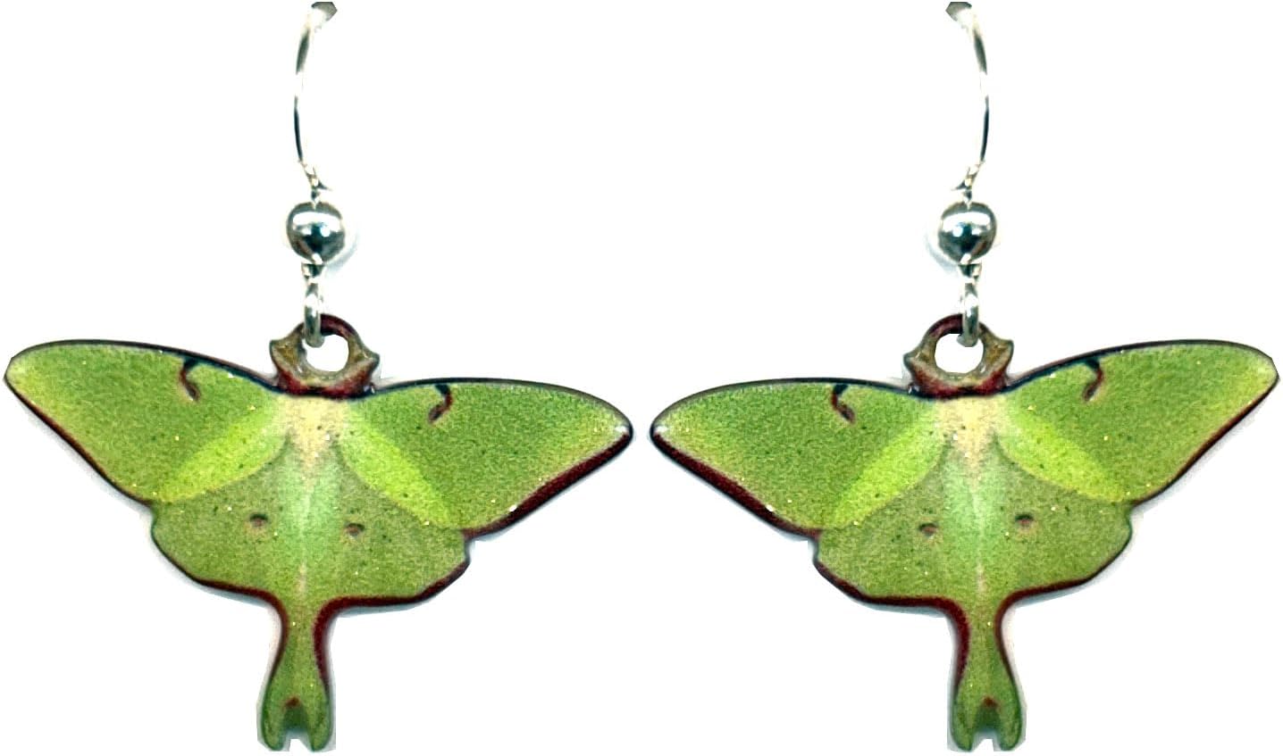 d'ears Luna Moth Earrings, Non-Tarnish Sterling Silver French Hook Ear Wire, made in the U.S.A. by family run small business. Great gift for moth lovers.