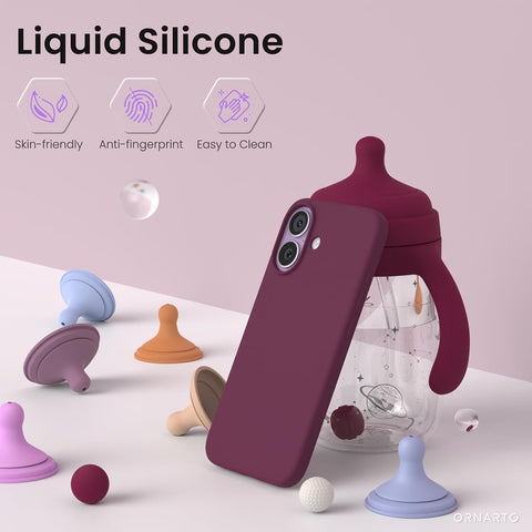 ORNARTO for iPhone 17 Case, Slim Liquid Silicone Cover, Wine Red