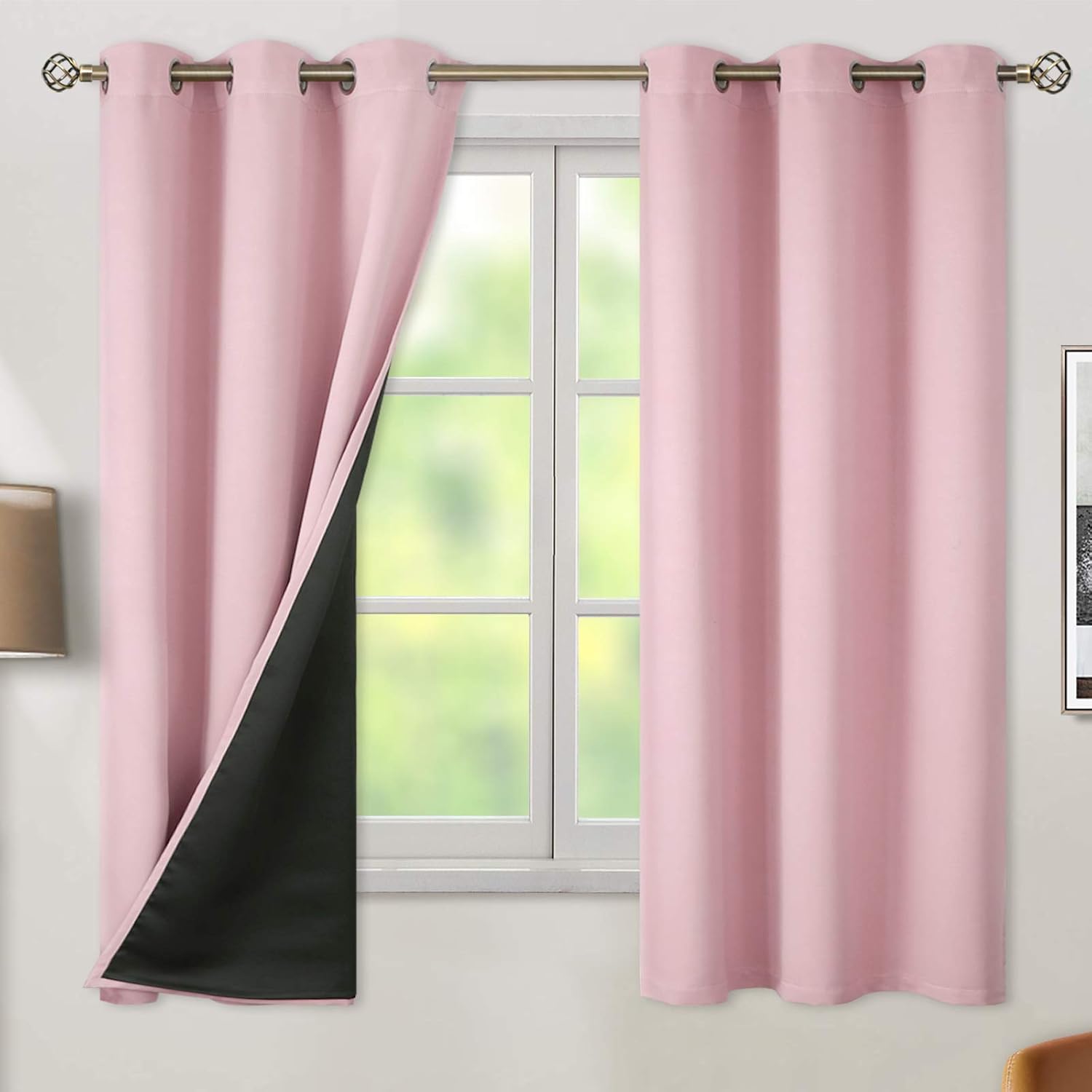 BGment Baby Pink Blackout Curtains for Girls Bedroom 38 x 63 Inch 2 Panels