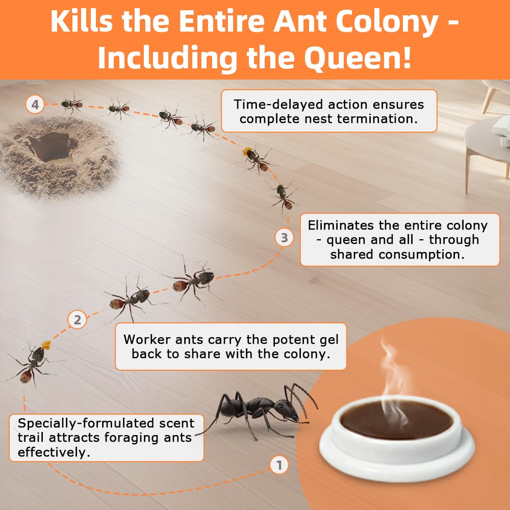 48 Pack Slow-Acting Ant Gel Bait for Eliminate Entire Ant Colony, Effective Carpenter Ant Bait Gel Ant Traps Indoor for Home Kitchen Bathroom, Long Lasting Carpenter Ant Killer Outdoor, Ready-to-Use