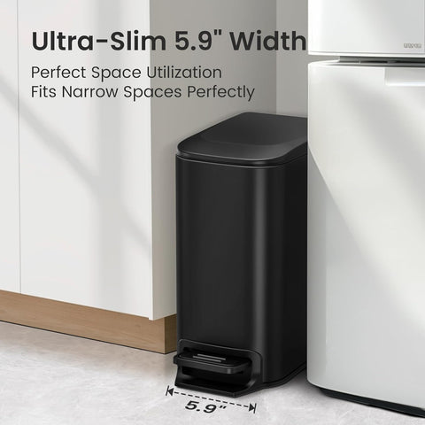 Cesun Small Bathroom Trash Can with Lid, 1.6 Gal, Soft Close, Matte Black