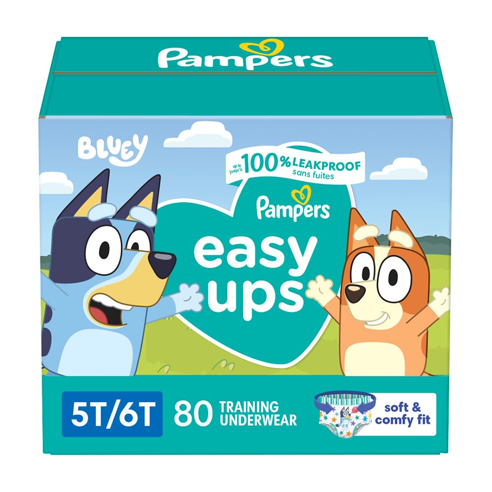 Pampers Easy Ups Boys & Girls Bluey Potty Training Pants - Size 5T-6T, 80 Count, Training Underwear (Packaging May Vary)