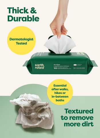 Earth Rated Dog Wipes for Paws & Butt, Deodorizing, Unscented, 100ct