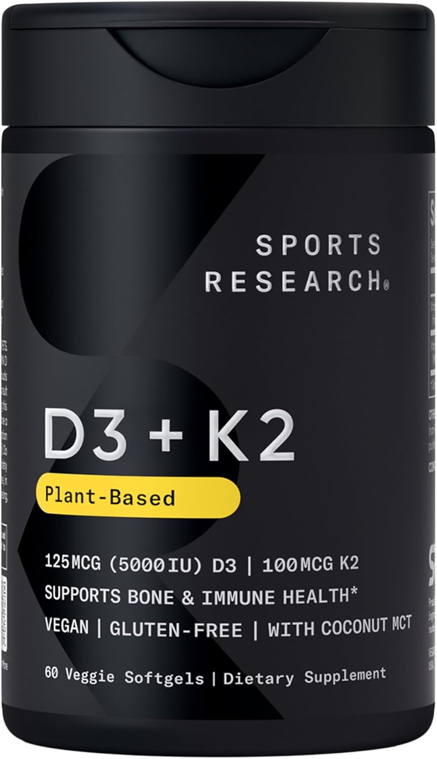 Sports Research® Vegan Vitamin D3 + K2 w/Coconut Oil, 60 Count Plantgels™