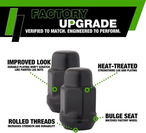 DPAccessories Lug Nuts Compatible with 2007-2018 Jeep Wrangler JK | Black OEM Style | Factory Aluminum Wheels Only | Set of 23 Wheel Nuts | DWRA2F-BK/023
