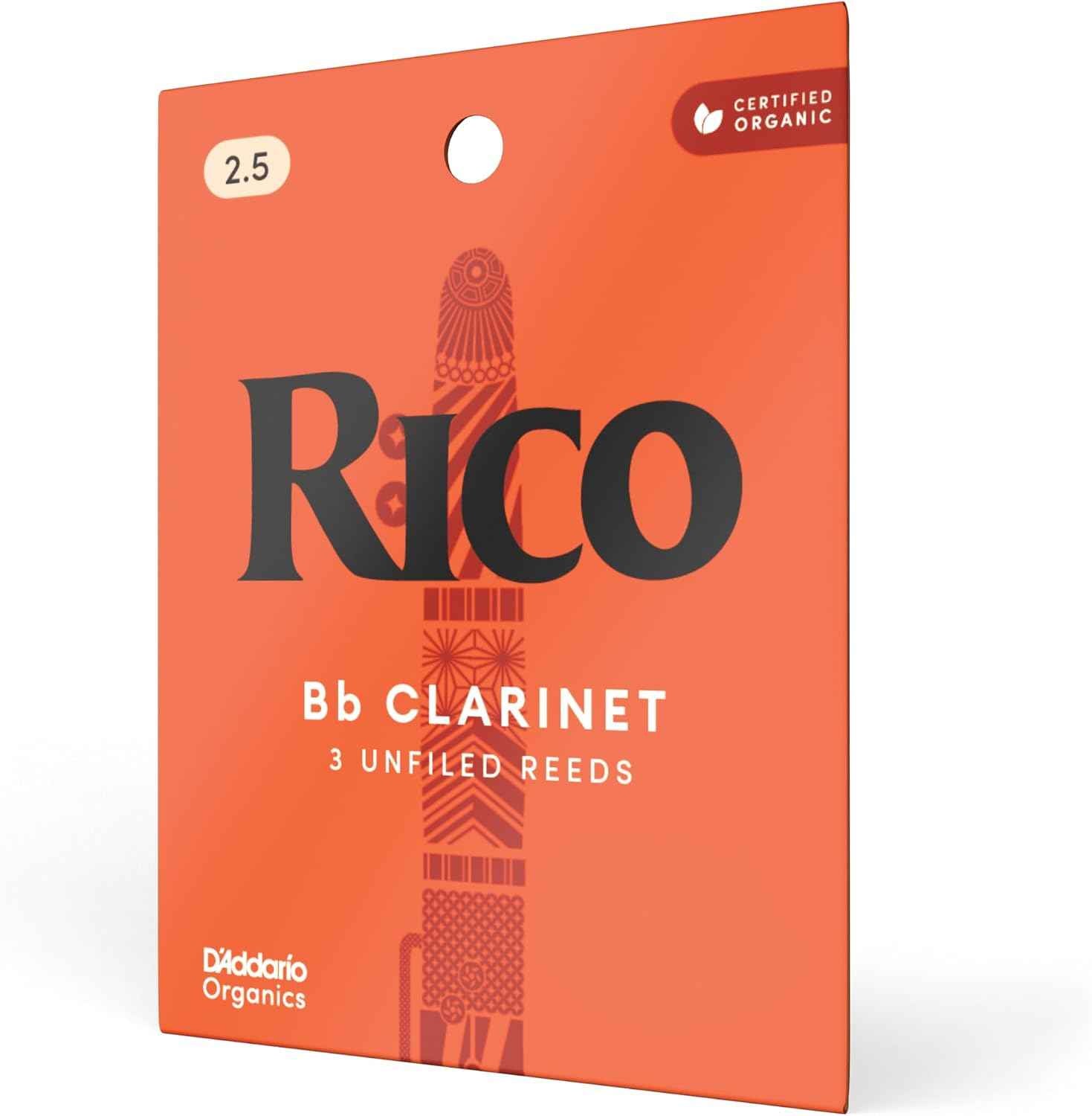 Rico Organic Bb Clarinet Reeds, Strength 2.5, 3 Pack