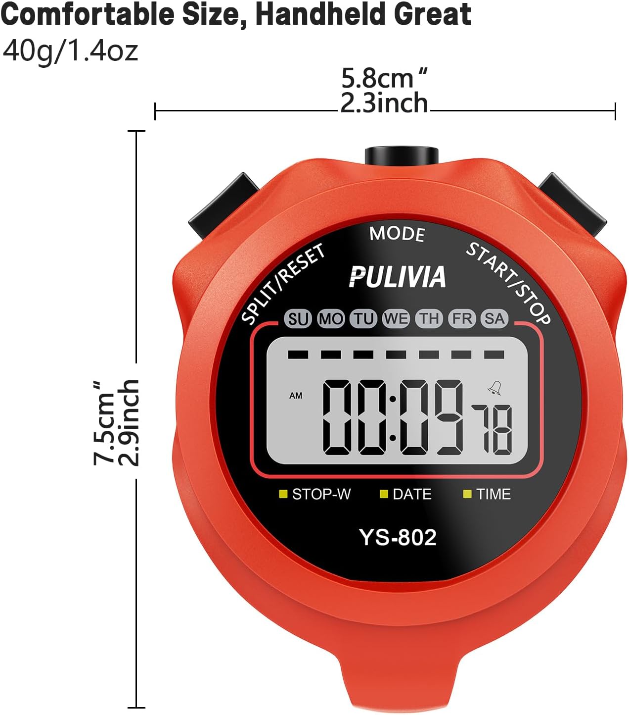 Stopwatch Timer, Digital Stop-Watch for Sports, Red
