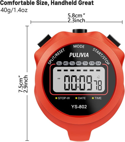 Stopwatch Timer, Digital Stop-Watch for Sports, Red