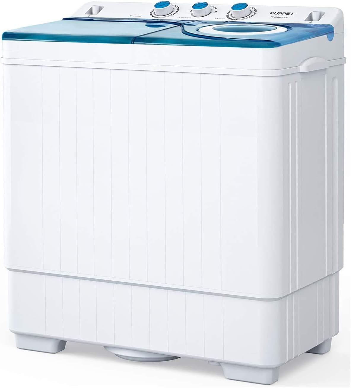 Compact Twin Tub Portable Mini Washing Machine 26lbs Capacity, Washer(18lbs)&Spiner(8lbs)/Built-in Drain Pump/Semi-Automatic (White&Blue)