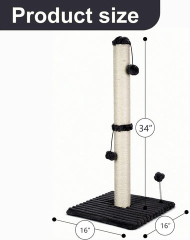 MECOOL 34“ Tall Cat Scratching Post Premium Basics Kitten Scratcher Sisal Scratch Posts Trees with Hanging Ball for Indoor Cats (34 inches for Adult Cats, Charcoal Gray)