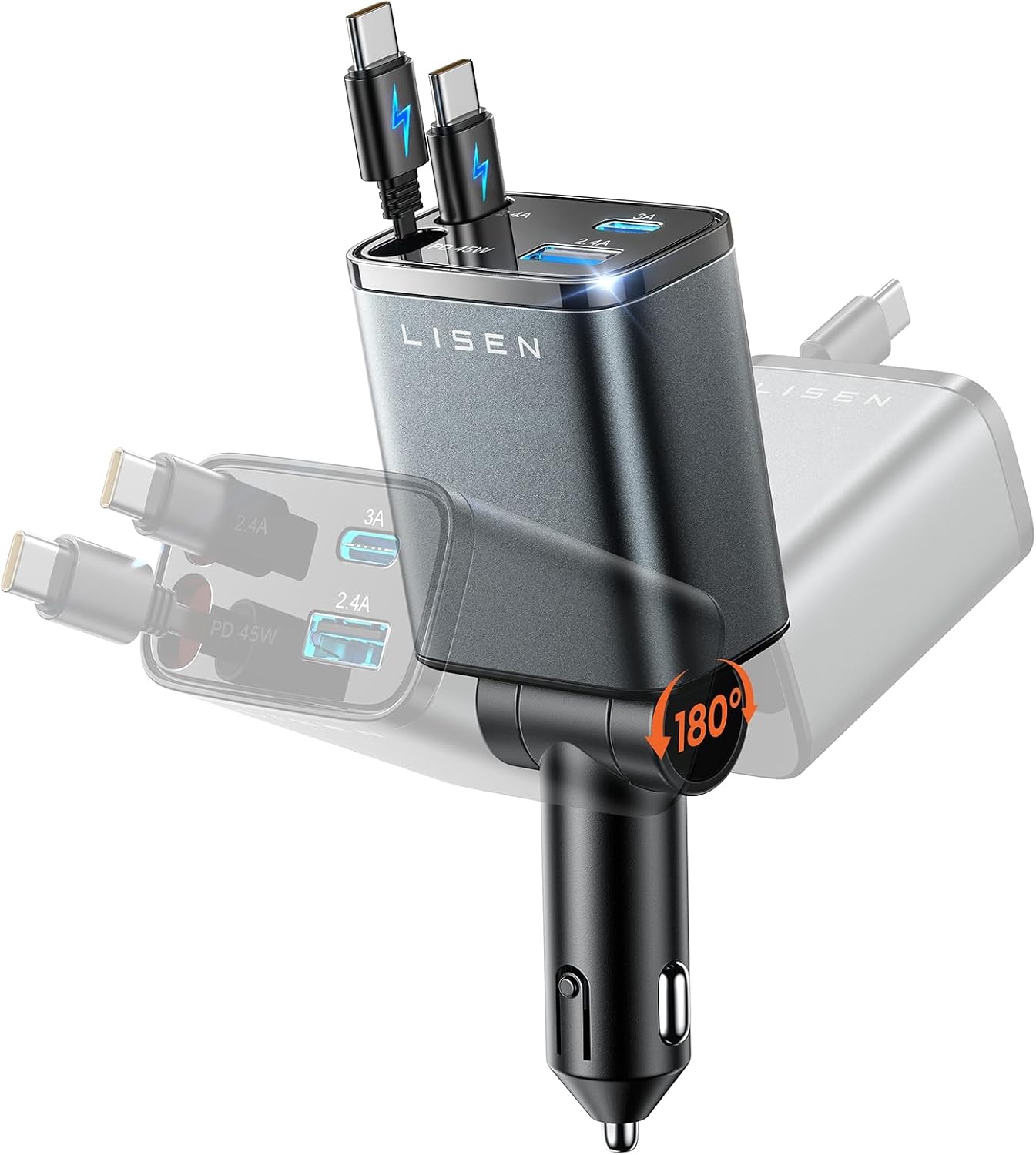 LISEN Retractable Car Charger USB C Fast Charge for iPhone 17 16 15 Pro Max
