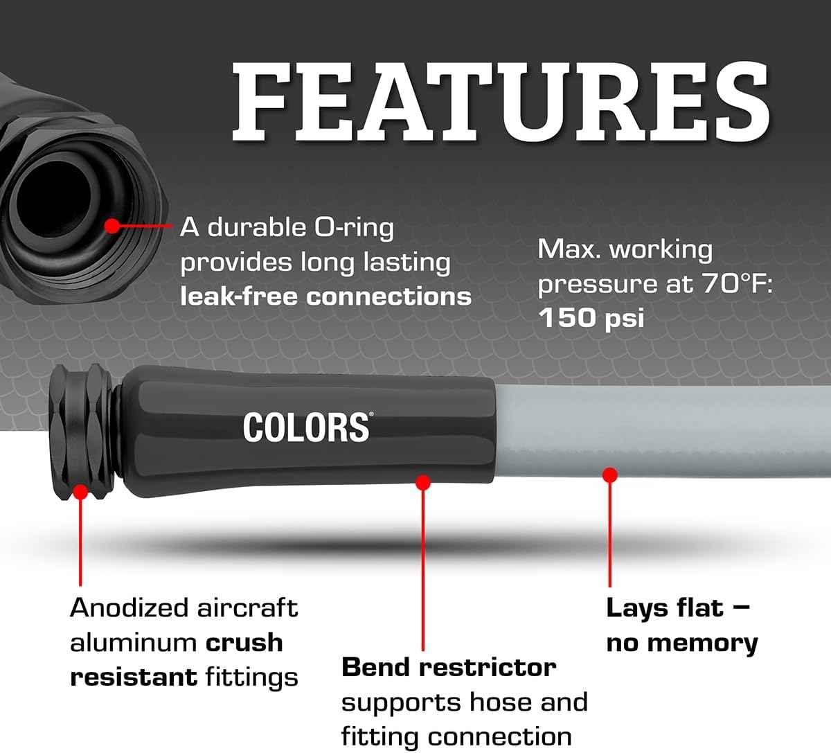 Flexzilla Colors Lead-In Garden Hose 5/8in. x 5ft., Lightweight All-Weather Water Hose, Durable and Flexible, Leak-Free Connections, Slate Gray