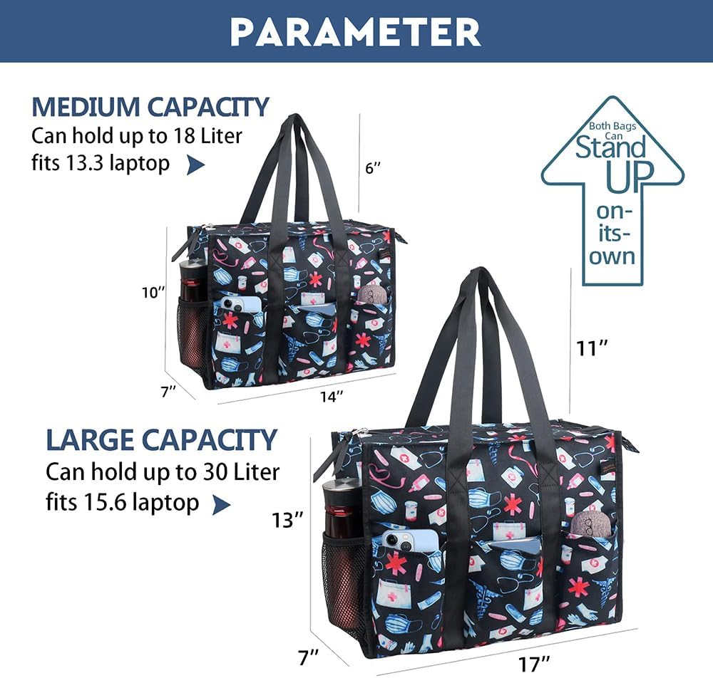 ABAMERICA Nurse Bags for Work Nursing Bag Multiple Pockets Waterproof Organizing Zip Top Clinical Bag for Nursing Students