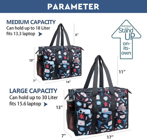 ABAMERICA Nurse Bags for Work Nursing Bag Multiple Pockets Waterproof Organizing Zip Top Clinical Bag for Nursing Students