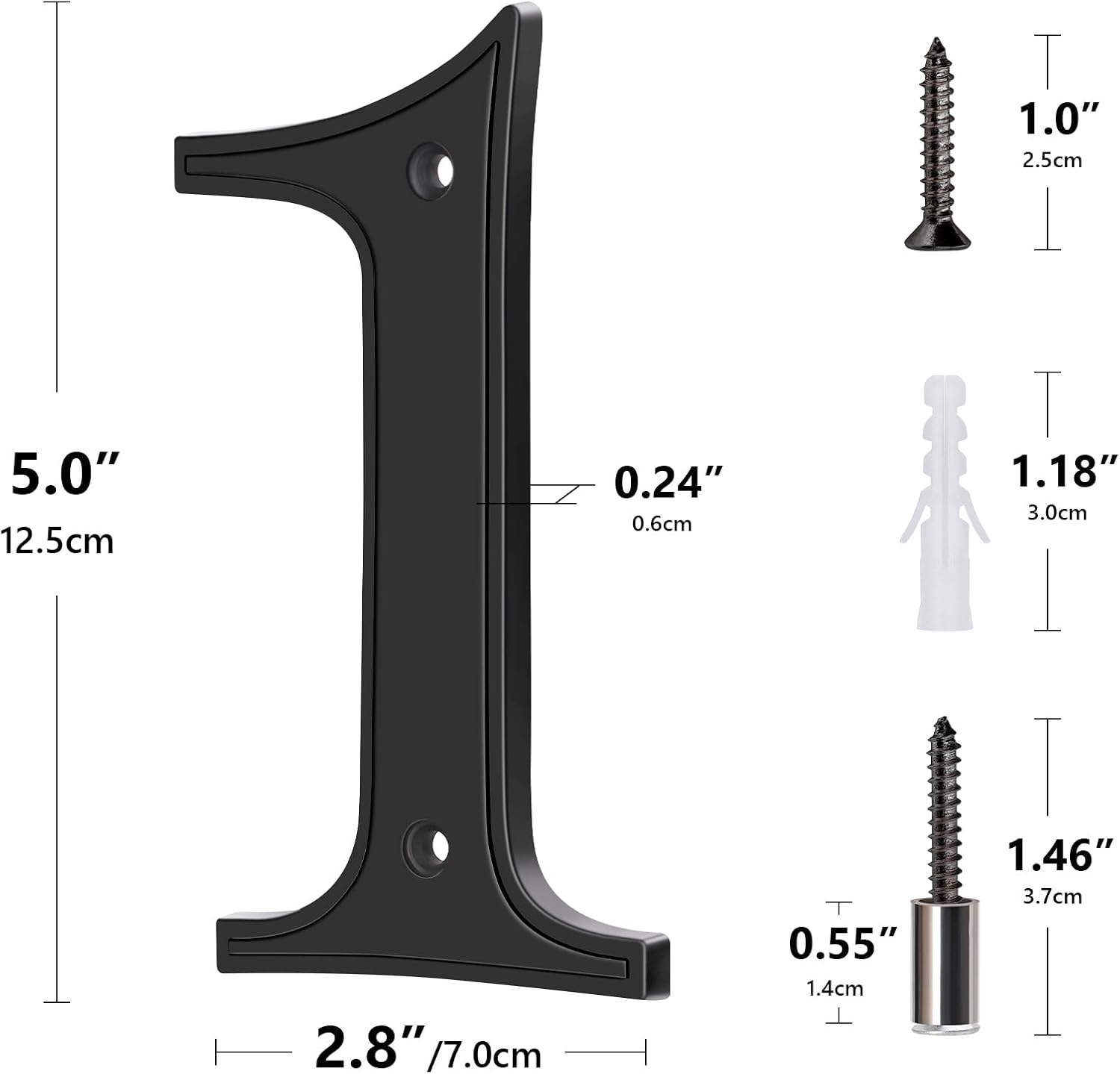 House Numbers 1, Emotionlite House Address Numbers, Black Large Modern House Numbers for Outside, Metal Mailbox Number, 5" Zinc Alloy Style