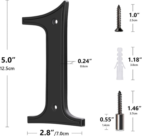 House Numbers 1, Emotionlite House Address Numbers, Black Large Modern House Numbers for Outside, Metal Mailbox Number, 5" Zinc Alloy Style