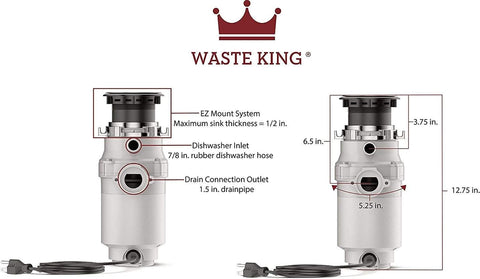 Waste King Garbage Disposal for Kitchen Sink with Power Cord, Compact Food Waste Disposer, L-111