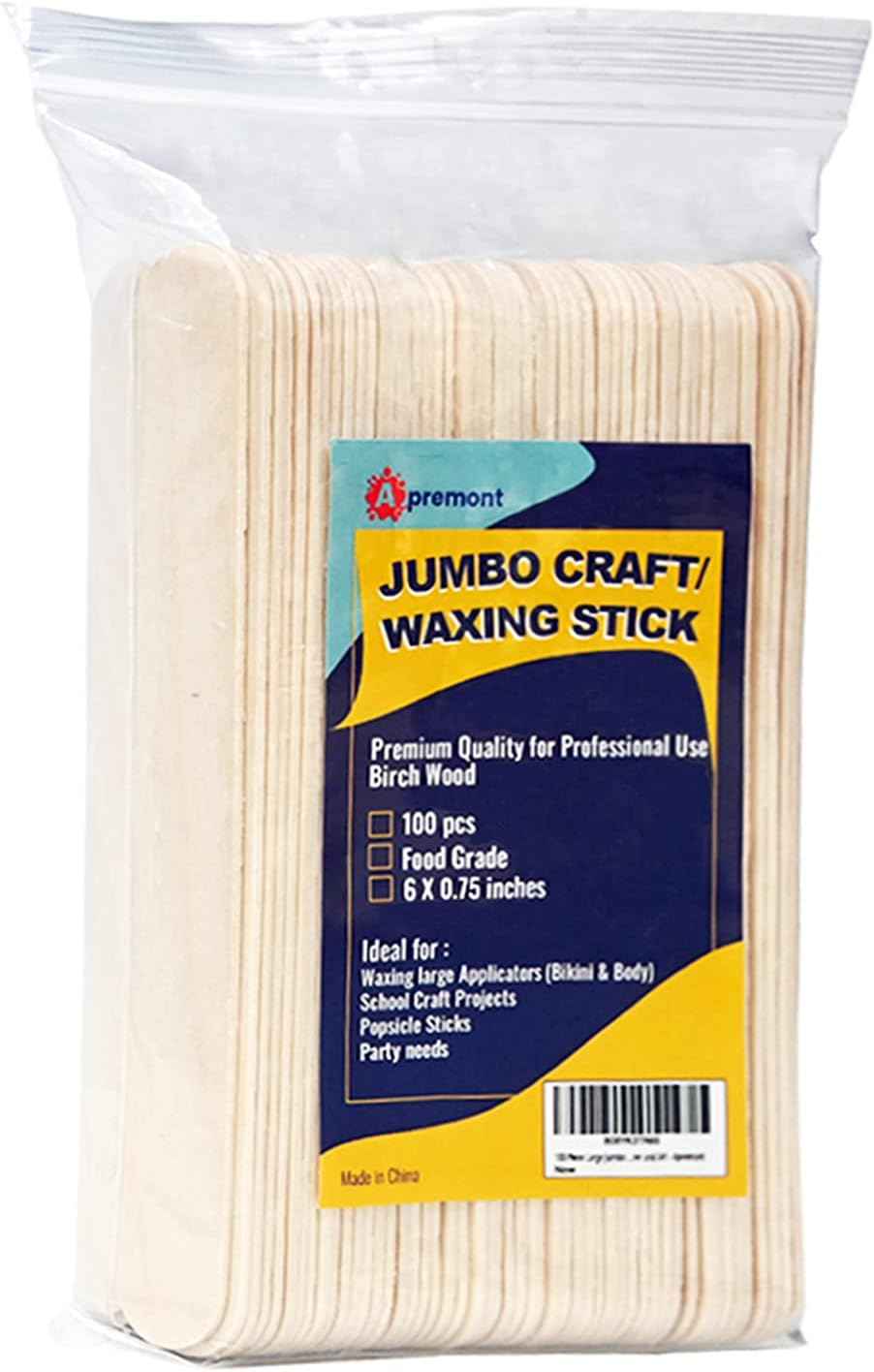 Apremont 100 Piece 6 Inch Large Jumbo Wooden Craft Sticks, Premium Natural Organic Wood for Waxing, Craft Project, Tongue Depressor, Popsicle, Ice Cream Stick,Woodcraft, Paint Stirrer and Art