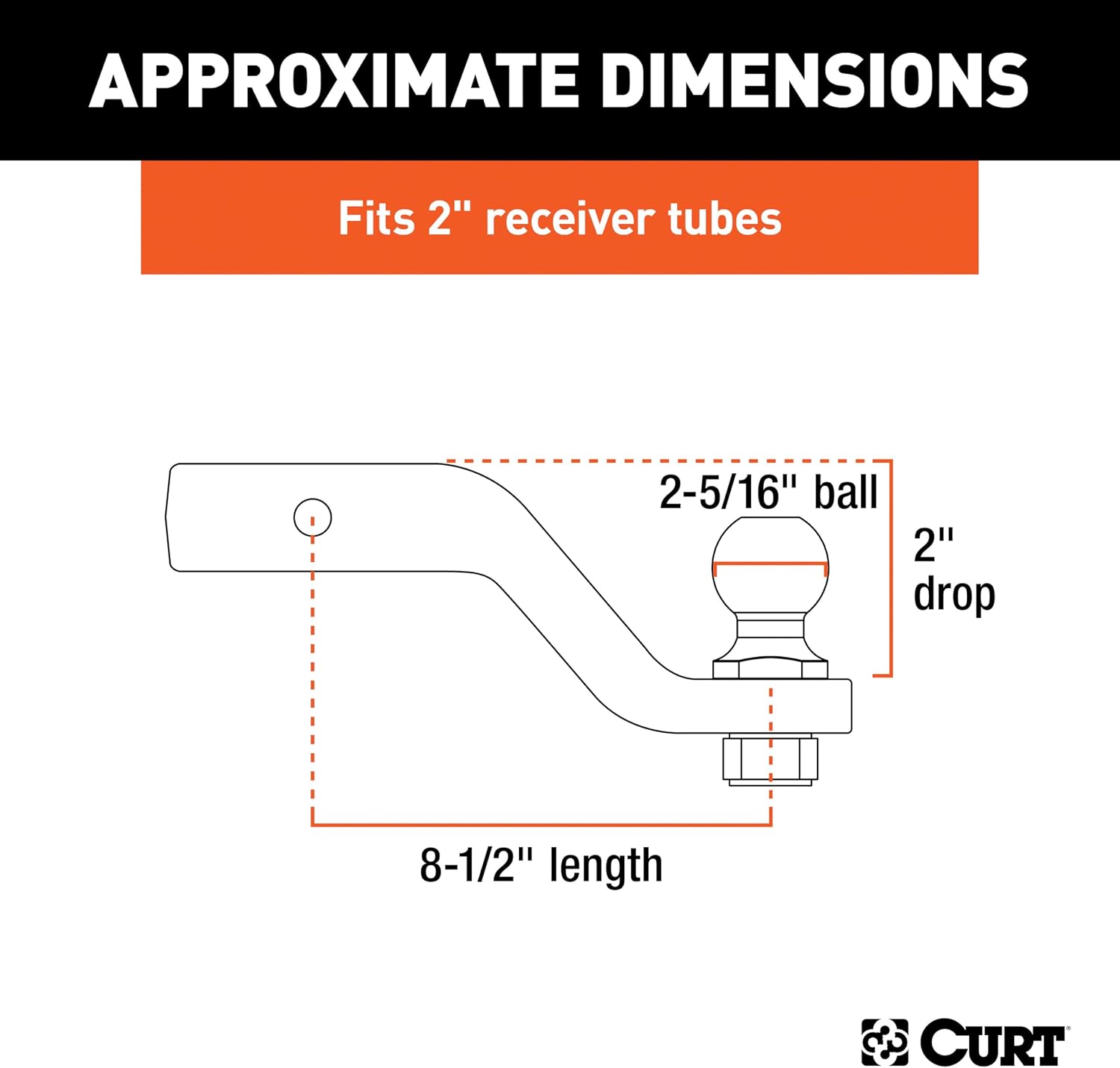 CURT 45331 Loaded Ball Mount, 2-5/16" Ball, 15,000 lb, 2" Drop