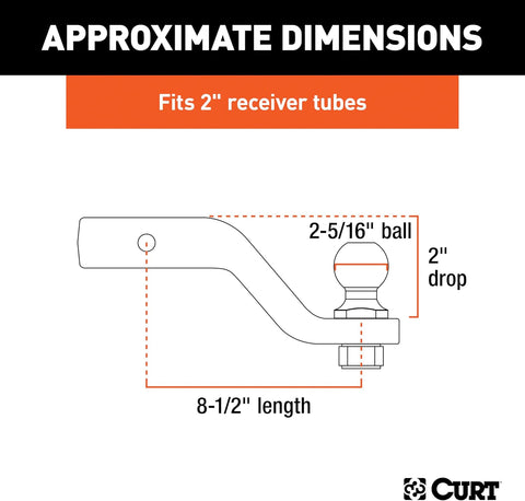 CURT 45331 Loaded Ball Mount, 2-5/16" Ball, 15,000 lb, 2" Drop