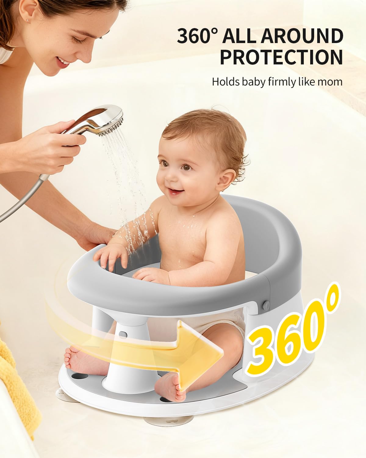 Baby Bath Seat for Babies 6 Months & Up, Bath Seats for Babies Sitting Up, Open Design, Non-Slip, Compact Toddler Bath Seat.