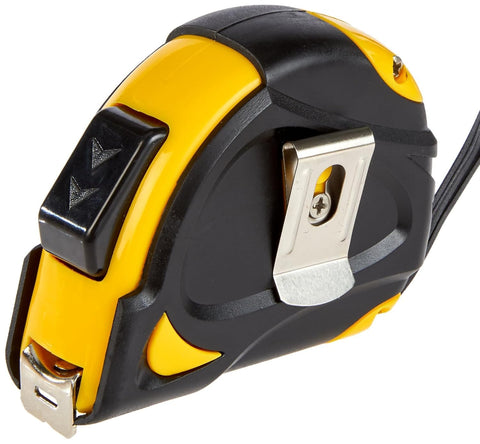 Amazon Basics Self-Locking Tape Measure with Belt Clip, 16-Feet (5-Meters), Inch/Metric Scale, MID Accuracy, Black, Yellow