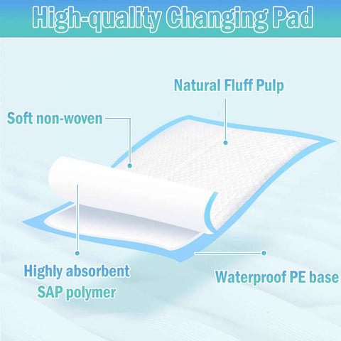 Rocinha 100 Pack Disposable Changing Pads Baby Disposable Underpads Waterproof Diaper Changing Pad Breathable Underpads Bed Table Protector Mat (17 x 13 Inches)