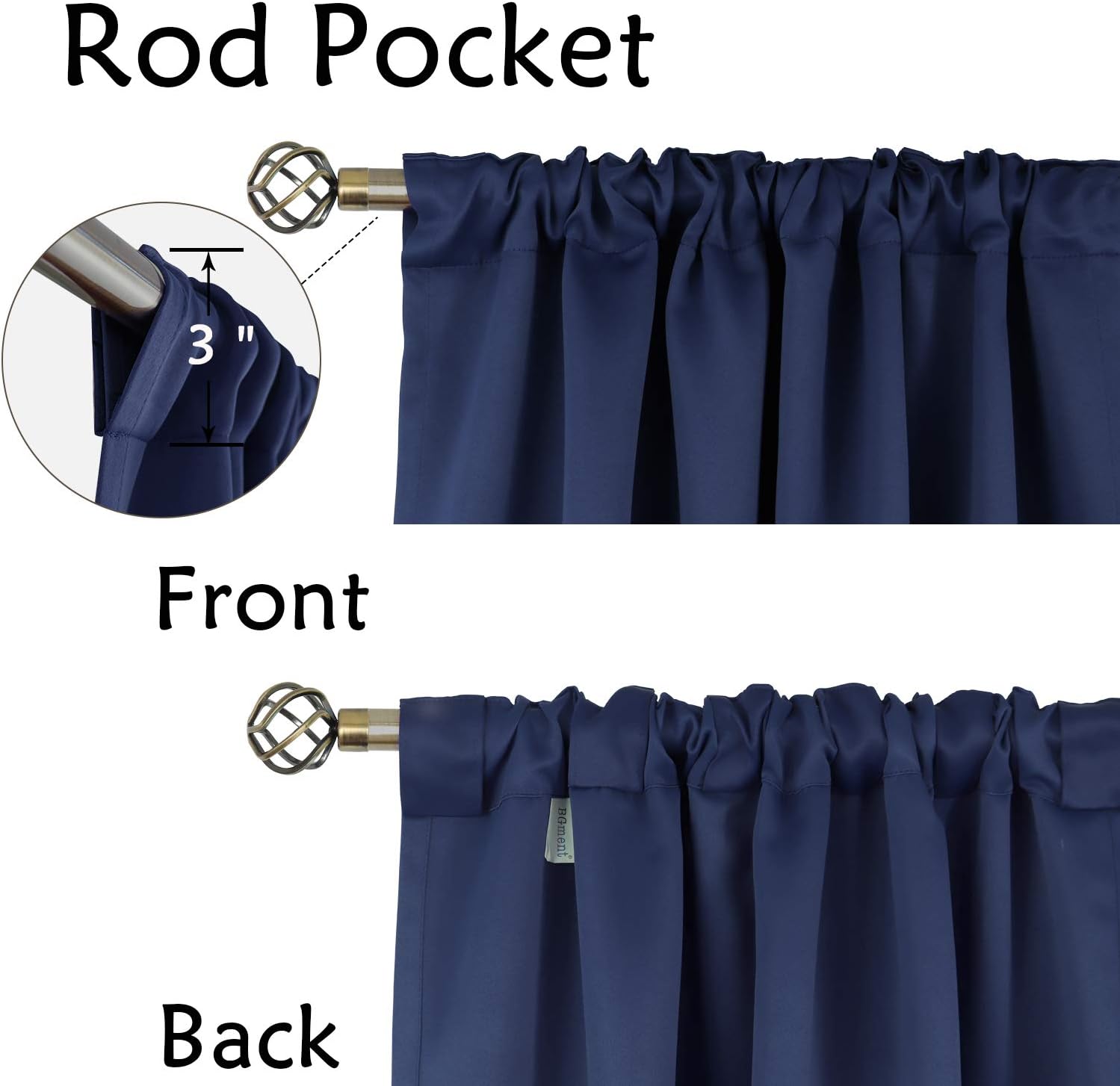 BGment Navy Blue Blackout Curtains 63 Inch Length for Bedroom, 2 Panels