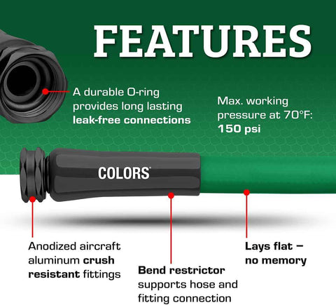 Flexzilla Colors Garden Hose 5/8 in. x 50 ft., Lightweight All-Weather Water Hose, Durable and Flexible, Leak-Free Connections, Forest Green