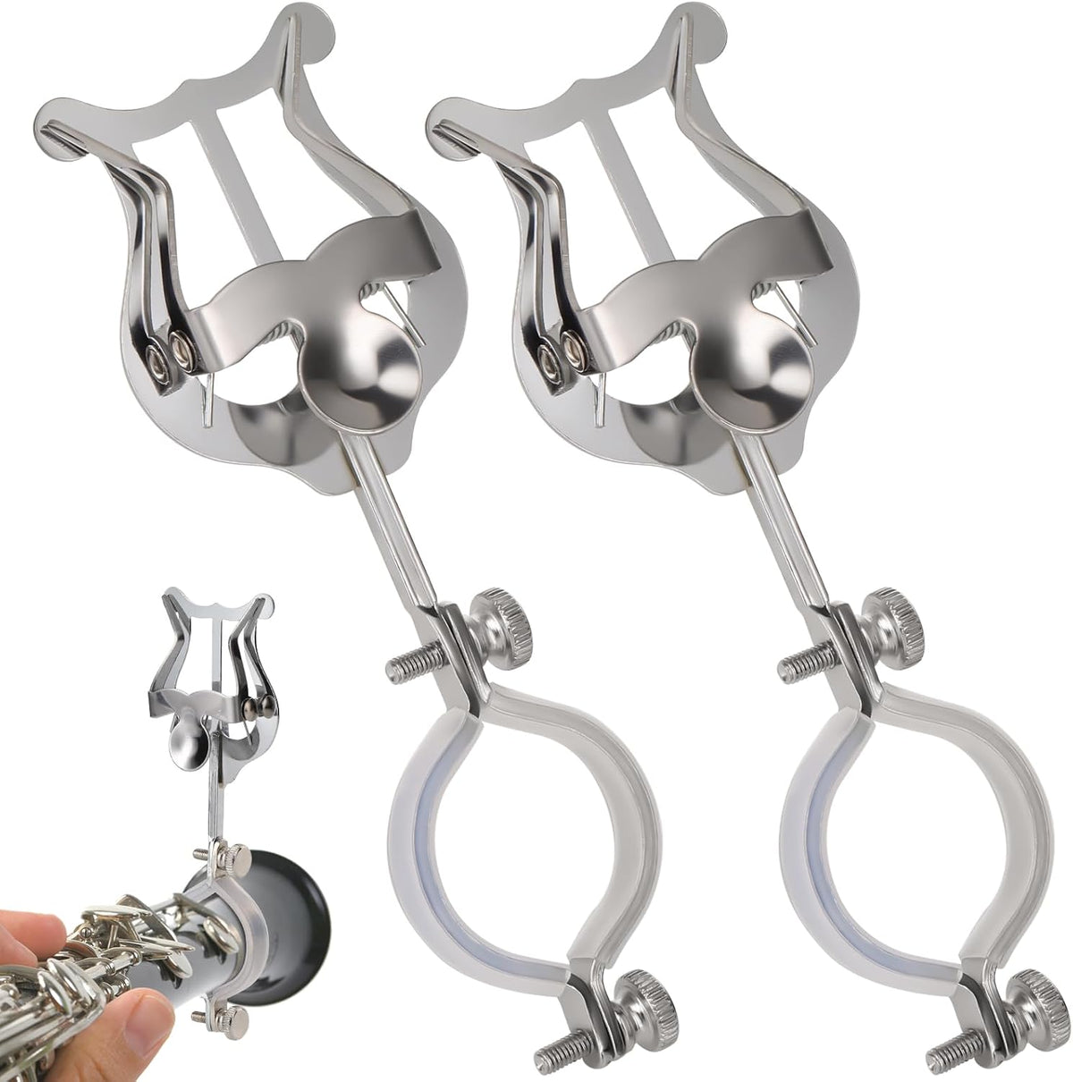 Clarinet lyre,2 Pack Silver Clarinet Lyre Holder for Marching Band,6.02Inch Clarinet Oboe Sheet Music Clip and Flip Folder,General Musical Instruments Accessories