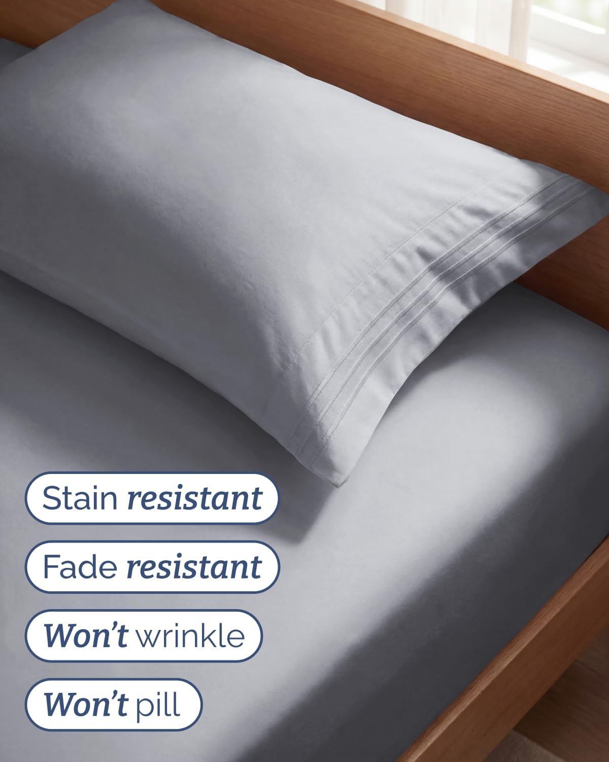 Twin Size 3 Piece Sheet Set - Breathable & Cooling Sheets - Steel Blue