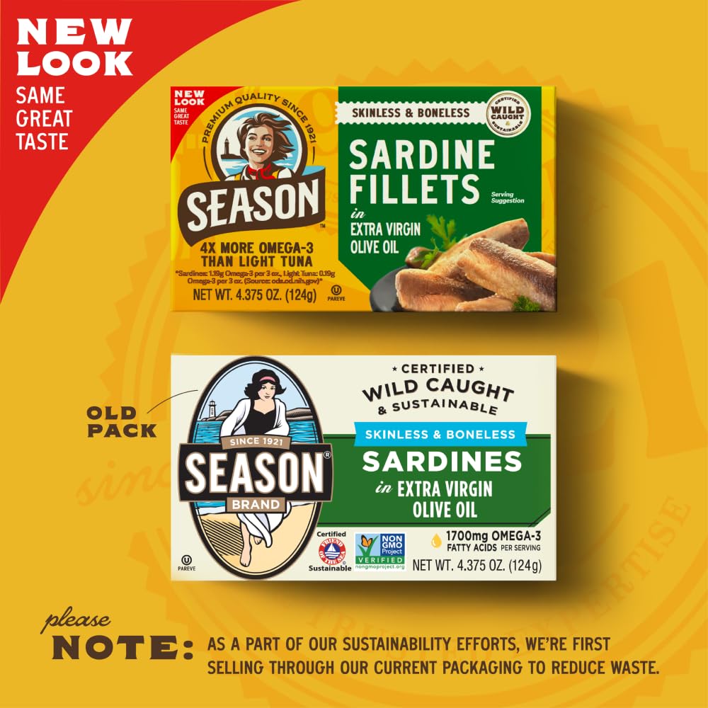 Season Sardine Fillets in Extra Virgin Olive Oil, 4.37 oz, 24-Pack