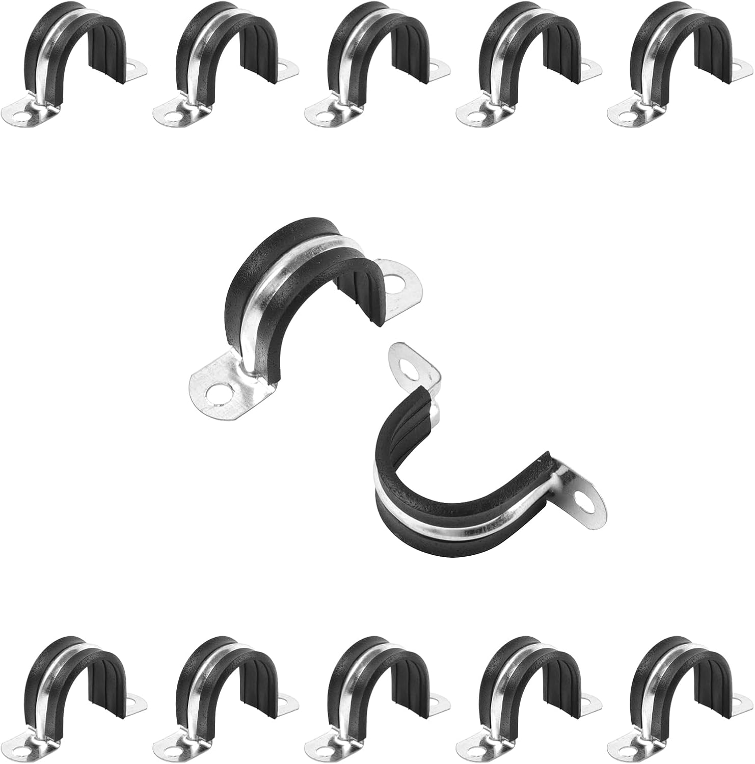 1 Inch Reinforced Rigid Pipe Strap, 2 Holes U Bracket Cable Clamp Hanger, Rubber Cushioned Insulated Clamp, Conduits Strap Clamps for Pipe Fixing on Various Surfaces, 10 PCS(25mm)