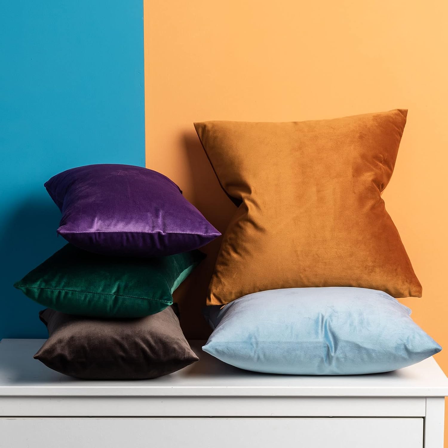 16x16 Velvet Throw Pillow Covers Set of 2 for Couch Sofa Bed,Purple