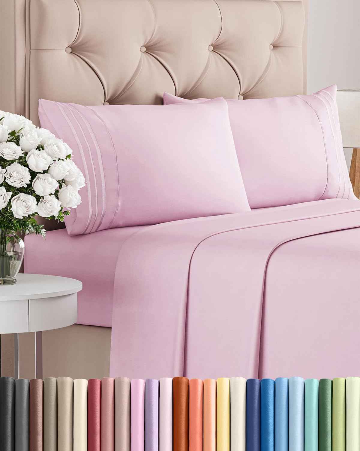 King Size 4 Piece Sheet Set - Breathable & Cooling Sheets - Light Pink