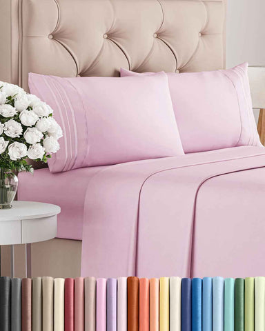 King Size 4 Piece Sheet Set - Breathable & Cooling Sheets - Light Pink